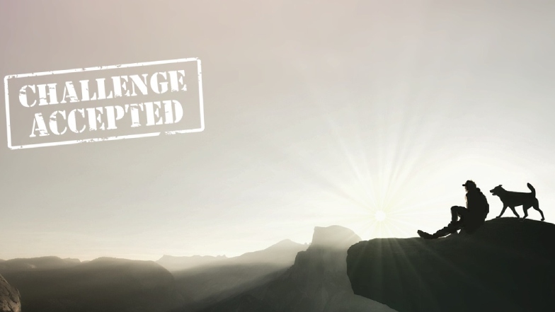 Silhouette of a man and dog sat on a hill