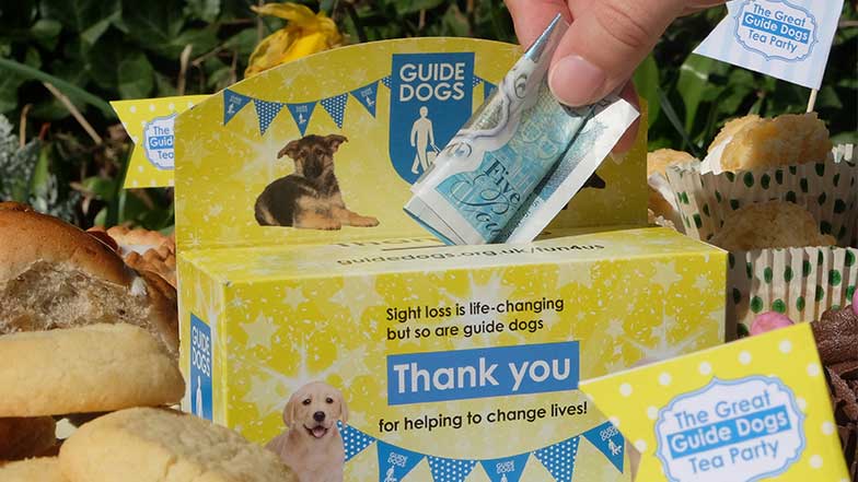 Guide Dogs collecting box with money being put in the slot