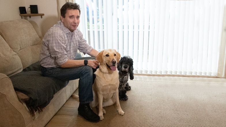 Poppy in the lounge with owner Poppy in the lounge with owner