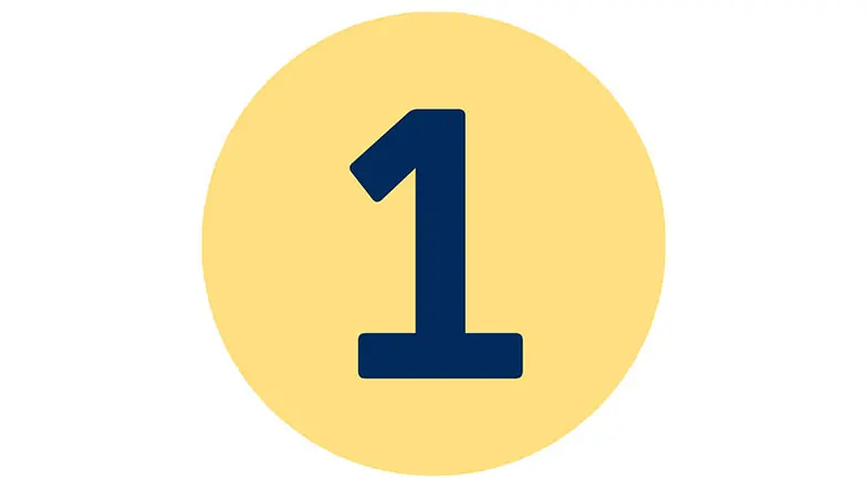 Icon of number one on a yellow circle