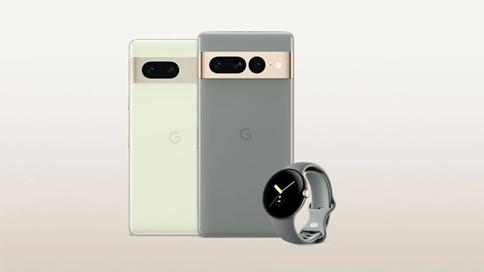 A product image of a Google pixel 7a with a Pixel watch 