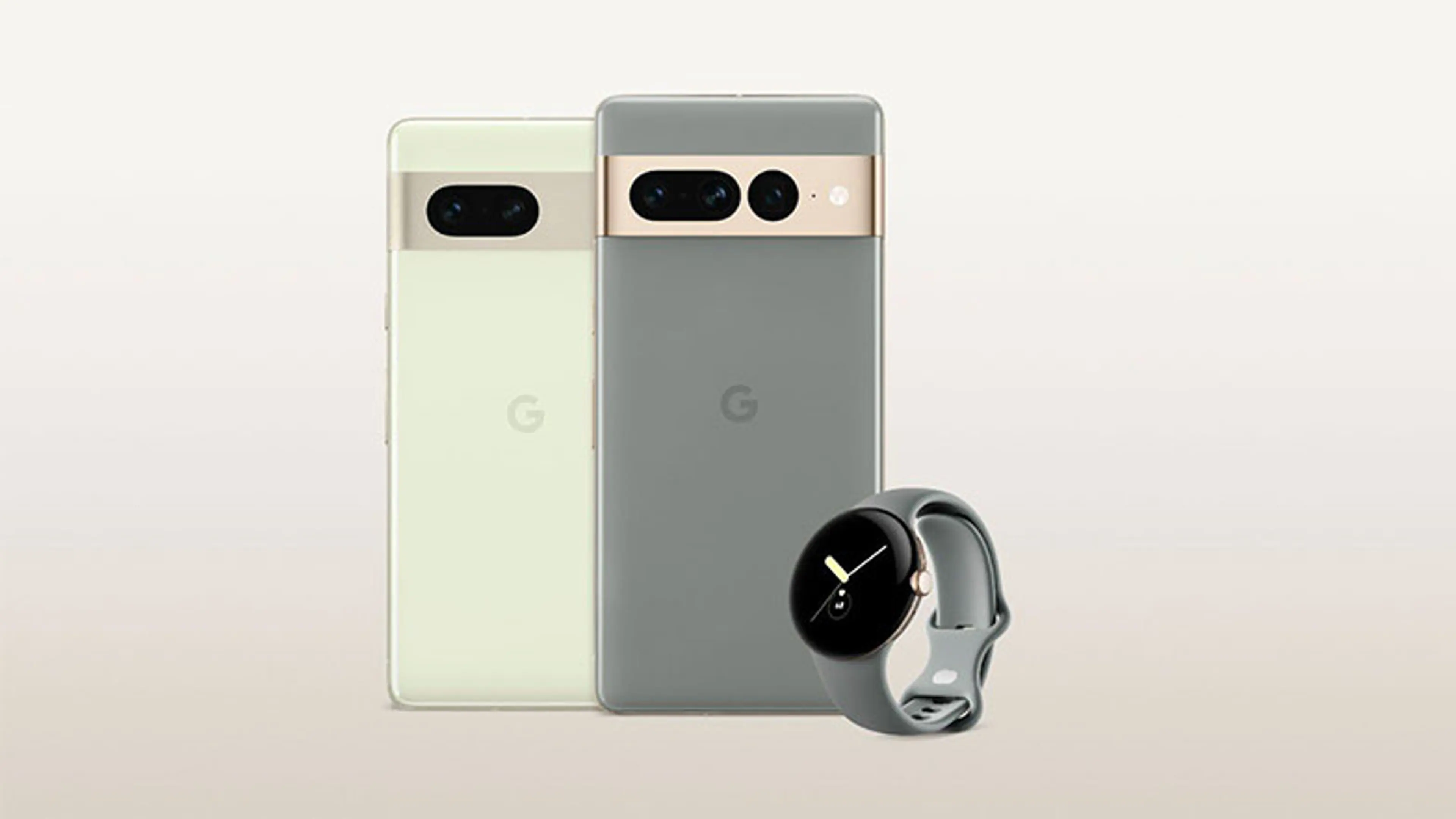 A product image of a Google pixel 7a with a Pixel watch 