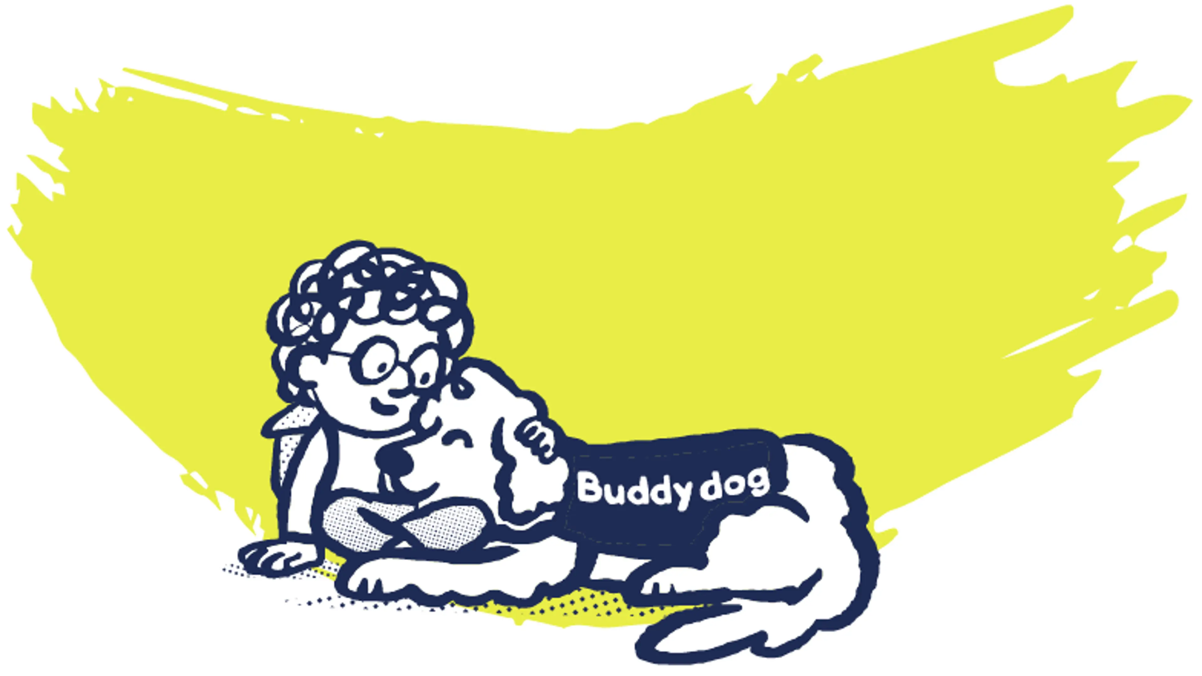 An illustration of a Guide Dogs buddy dog with their owner.