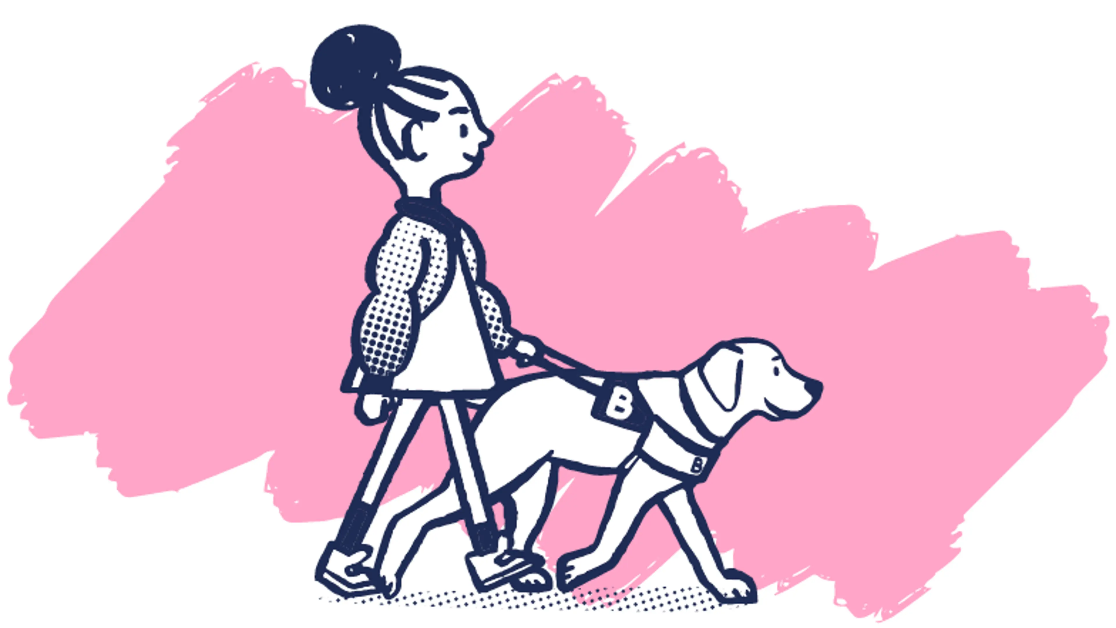 An illustration of a guide dog owner with their guide dog