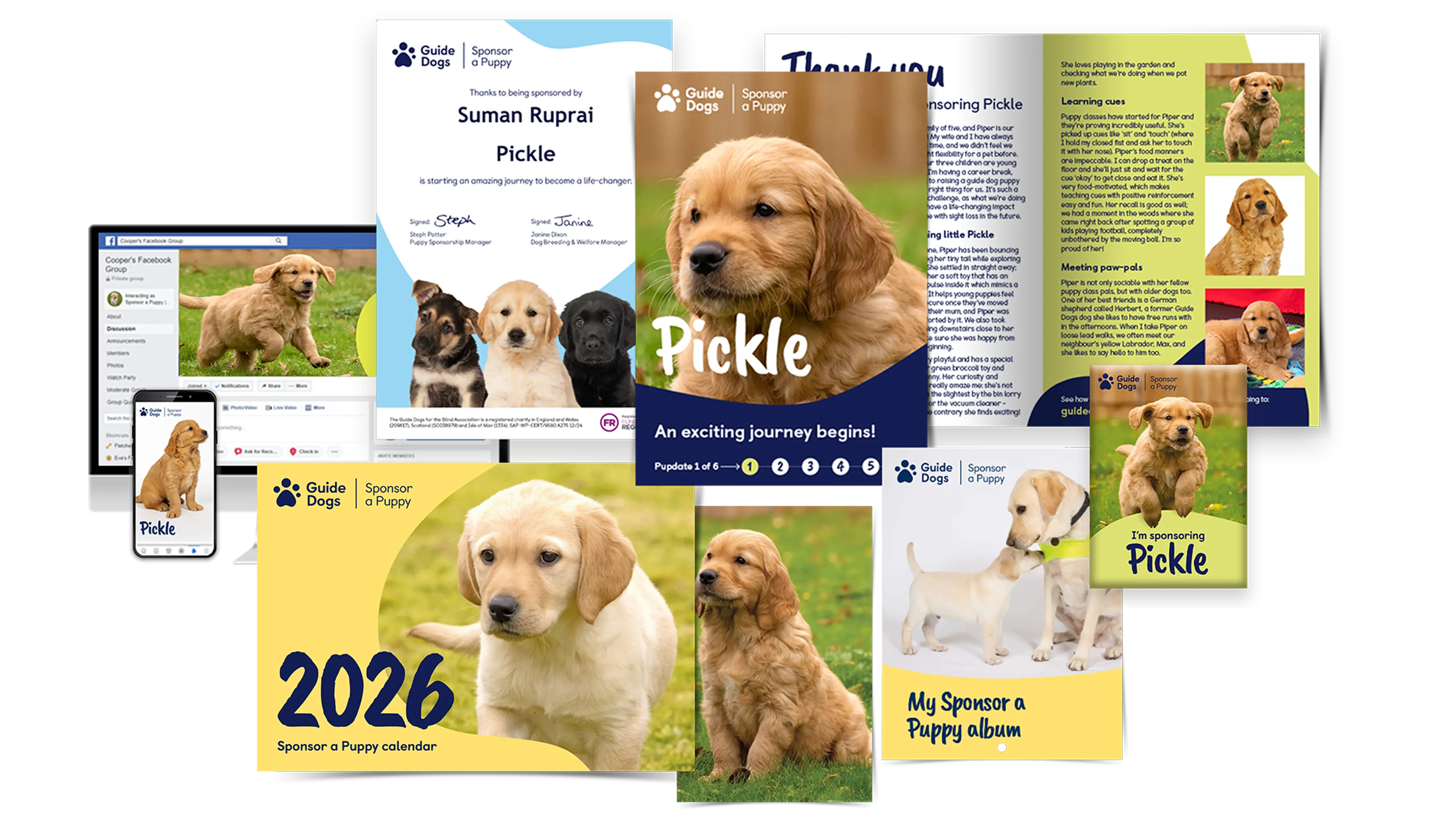 Welcome pack contents including certificate, 2026 calendar, photo album and magnet.