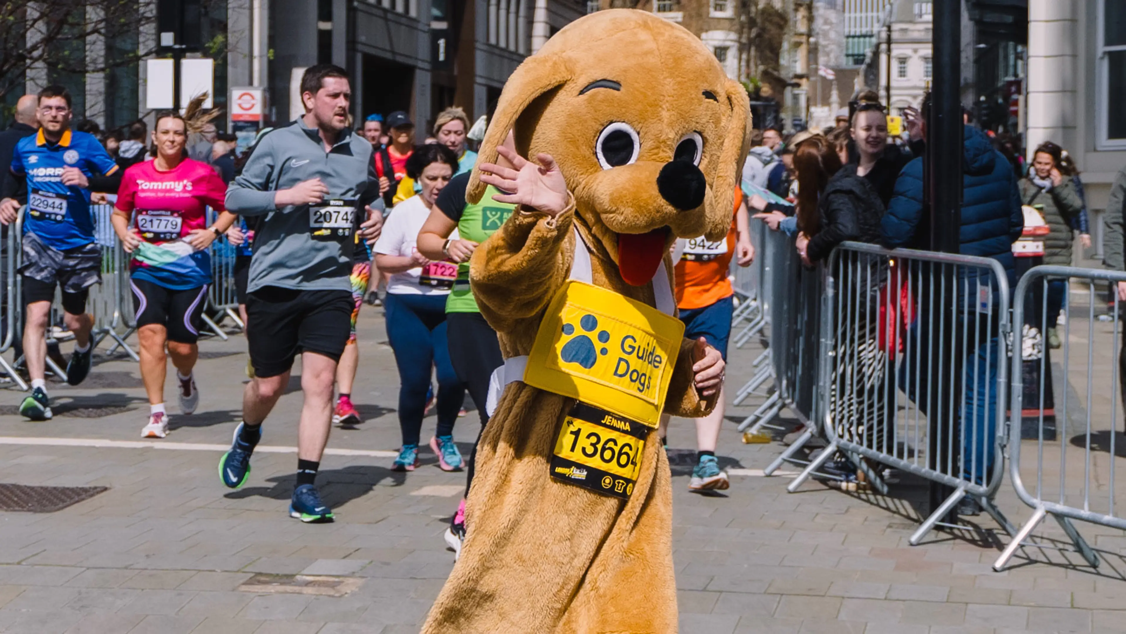 A Guide Dogs mascot running the London Landmarks Half Marathon. 